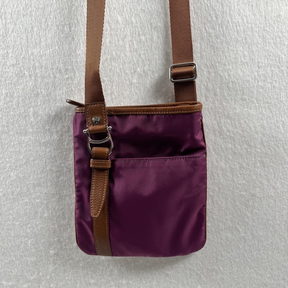Aigner Crossbody Purple Sling Bag With Leather Trim Travel Nylon